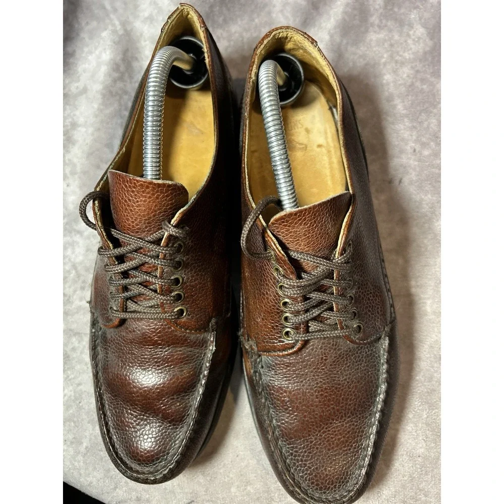 Men's Brown Pebbled Leather Lace Up Oxford Dress Shoes Solid Lace Accents